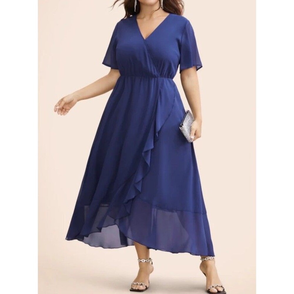 BloomChic Navy Blue Midi Wrap Dress